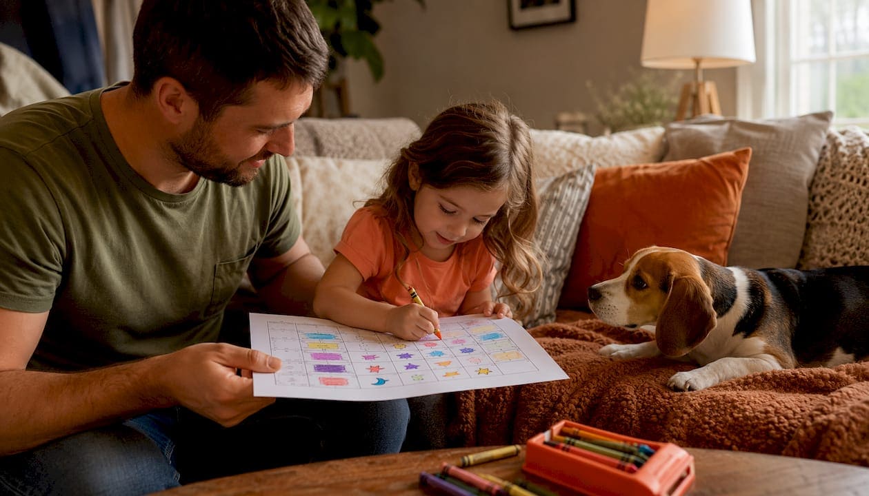 Family planning puppy nap schedule in kitchen