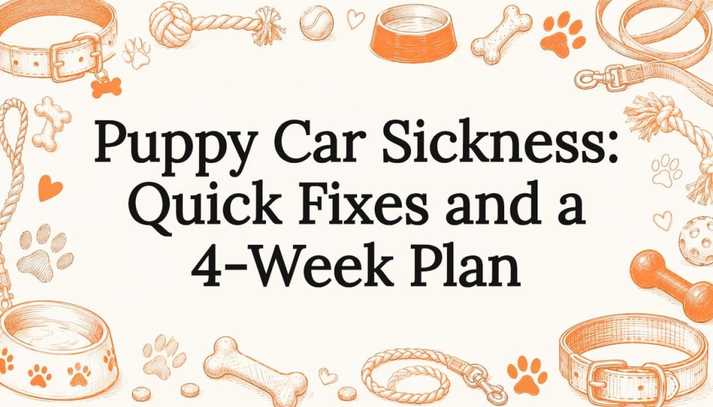 Decorative puppy car sickness title card illustration