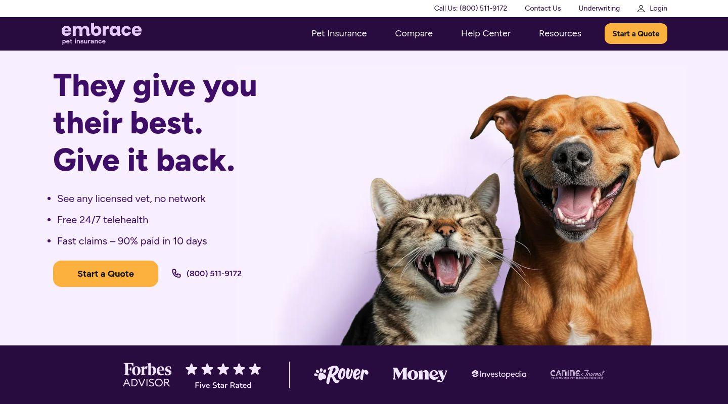 Embrace pet insurance website
