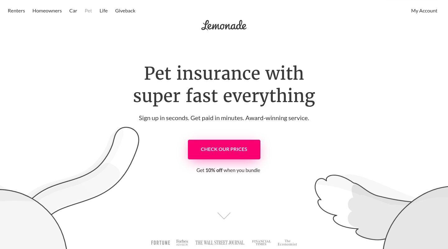 Lemonade pet insurance website