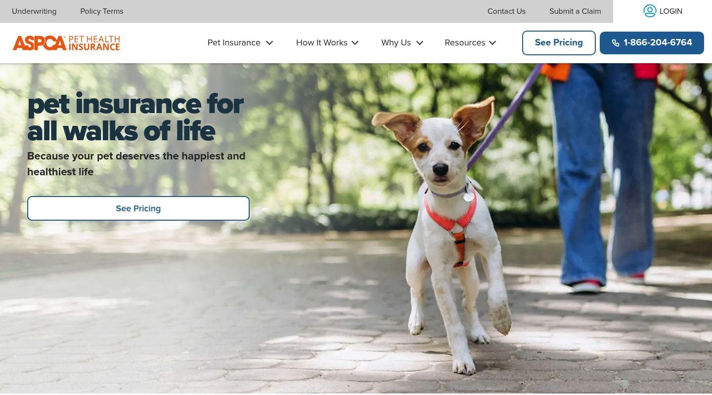 ASPCA Pet Health Insurance website